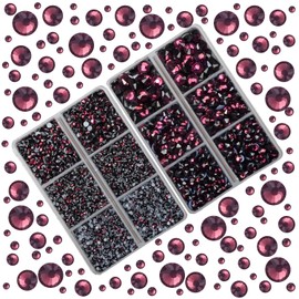 10000Pcs 2-Boxes Mixed Size Hot Fix Round Crystals Gems Glass Stones Hotfix Flat Back Rhinestones with Tweezers and Picking Pencil (Amethyst)