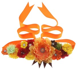 Wedding Bride Belt Sash Maternity Flower Crystal Pearls Belts for Dress PTK16-B (Orange Flower)