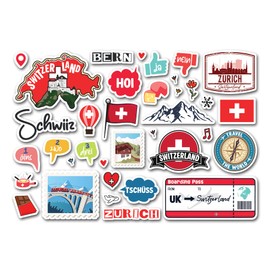 A5 Sticker Sheet Switzerland Landmarks Vinyl Stickers - Zurich Swiss Map Flag Travel Holiday Country Language City Scrapbook #83347