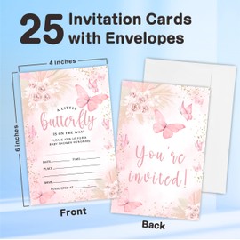 A Little Butterfly Is On The Way! Baby Shower Invitation Cards With Envelopes,Floral & Butterfly Invites For Baby Shower, Gender Reveal, Baby Announcement, Party Favor & Accessories(25Pcs) - C04