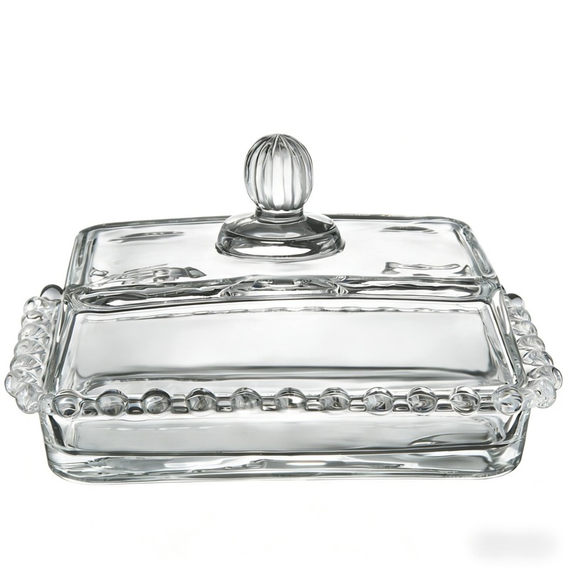‌6.7in Clear Glass Butter Dish with Lid for Countertop -