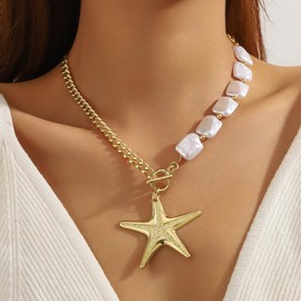 kepvrio Sea shell Necklace for Women Boho Starfish Mermaid Beaded Necklace Summer Beach Charm Seashell Necklaces Mermaid Jewelry (Style-K)