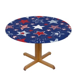 Round Tablecloth Patriotic American Stars Fitted Elastic Waterproof Wipeable Table Cloth Cover Decor Table Pad Cover for lndoor Outdoor-Medium