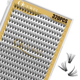 QUEWEL Lash Clusters 320Pcs Cluster Lashes 30D D Curl Lash Clusters Mix9-16mm Individual Eyelashes Clusters Wispy DIY Eyelash Extension Thin Band Soft to Use at Home(30D D Mix9-16)