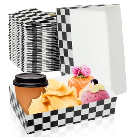 30 Pcs Race Car Birthday Party Supplies Checkered 4 Corner Food Boxes Paper Snack Trays Black and White Checker Racing Flag Disposable Food Holders for Popcorn Nacho Theater Snack