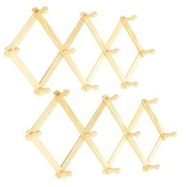 Huakaile Accordion Wooden Wall Hangers with 10 Hooks Modern Accordion Coat Rack Wall Mount 15 Inch Expandable for Purse Key Jacket Towel Brown 2 Packs