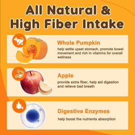 Pumpkin for Dogs, All Natural Fiber for Dogs, with Digestive Enzymes and Apple, Healthy Stool and Dog Digestive Support, Diarrhea, Constipation Relief, Pumpkin Powder for Dog with Water to Make Puree