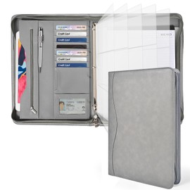 Deziliao 3-Ring Padfolio Portfolio Binder Organizer, Document Organizer Folio, 10.4 Inch PU Leather Business Portfolio with Zipper, Business Planner Notebook Organizer for Women/Men（Grey）