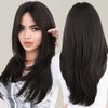 7JHH WIGS Long Natural Black Wig with Bangs Straight Wigs