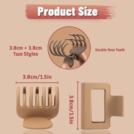 Aucuu 8 Pack Small Hair Claw Clips, No Slip Hair Clamps, Matte Hair Clips, Double Row Teeth Hair Clips, Rectangle Claw Clips, Hair Accessories for Women Girls for Thin Thick Curly Hair