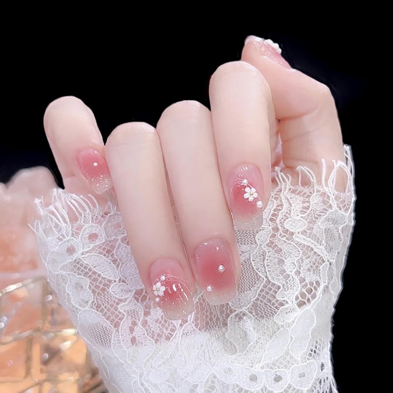 SEMTIM Nail Tips, 24 Pieces, Medium, Short, Round, False Nails,