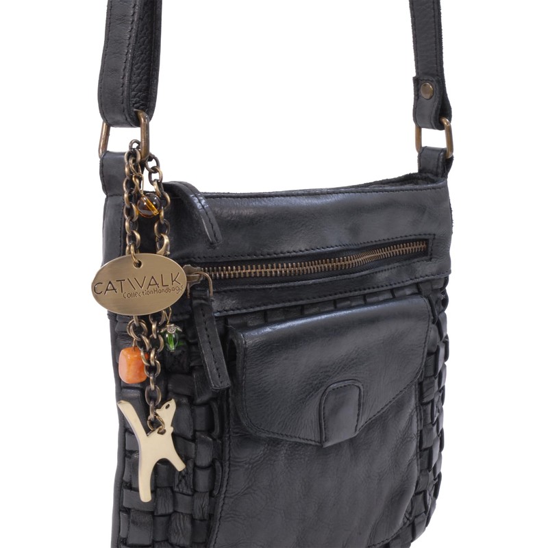 Catwalk Collection Handbags - Women's Woven Leather Shoulder Bag -