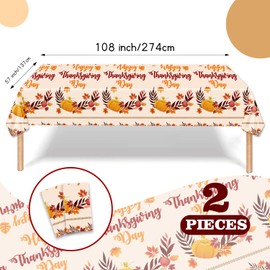 ORNACELE 2PCS Thanksgiving Fall Tablecloth Disposable - 108" × 54", Fall Table Cloth Autumn Harvest Pumpkin Leaves Tablecover Plastic Rectangle Table Cover for Dinner Party Decor