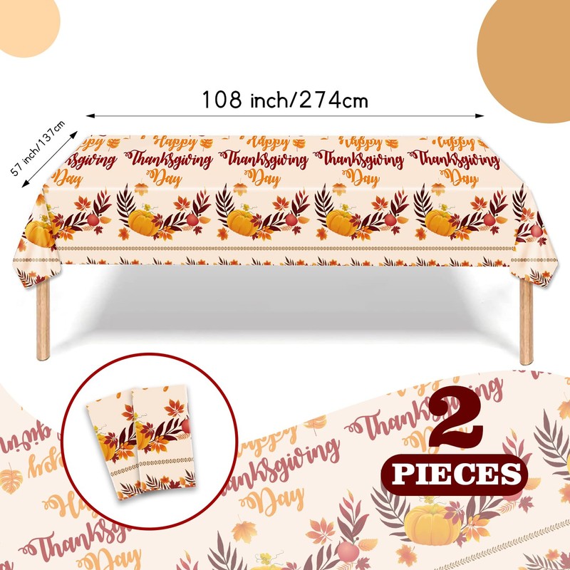 ORNACELE 2PCS Thanksgiving Fall Tablecloth Disposable - 108" × 54",
