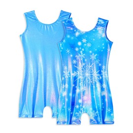 Gymnastics Leotards for Girls Size 8-9 Years Old Shimmering Two Pieces Blue Snowflake Solid Blue Athletic Outfits