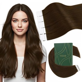 Ugeat Tape in Hair Extensions Human Hair Dark Brown Lightweight for Wear Tape in Hair Extensions Real Human Hair Dark Brown Color for Women 22 Inch 20Pcs 50G