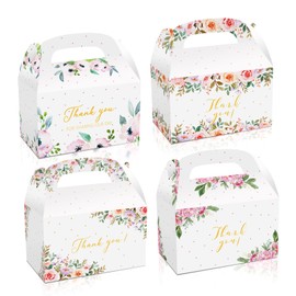 ZIKSUN Party Candy Boxes, 12pcs Favor Treat Boxes Packs, 16x9.5x9.5cm Pink White Flower Floral Candy Box Paper Gift Supplies for Birthday/Party/Wedding/Christmas/Thanksgiving