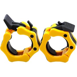 Clout Fitness Pro Elite Olympic Barbell Clamps Collars Quick Release Pair of Locking Weight Clips Fit 2 Inch Barbell for Weightlifting (Yellow w/Black)