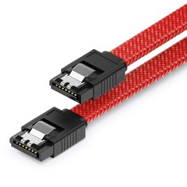 deleyCON 30 cm SATA 3 Cable Nylon 6 Gbit/s Data Cable SATA III Connection Cable Serial ATA Connection Cable for Motherboard & Hard Drive HDD SSD 2 S-ATA L-Connector Straight Red