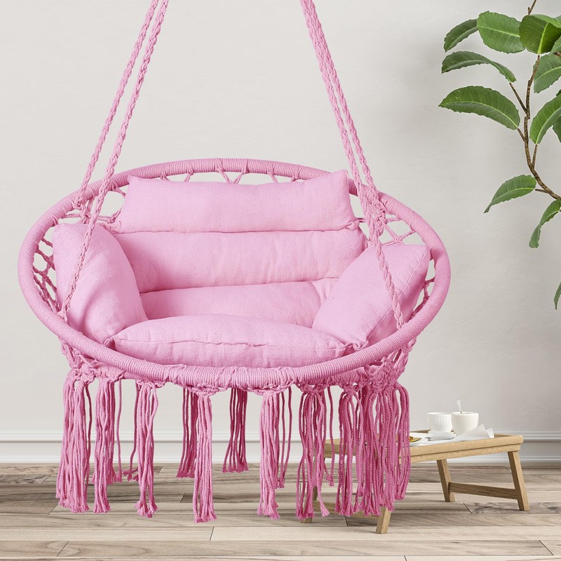 Goutime Hammock Chair, Macrame Hanging Swing Chairs with Cushion and
