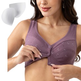 Numgug Daisy Bras for Older Women, Front Snap Closure Bras,with Move Padded Comfort Bra for Senior Women, Purple, 38