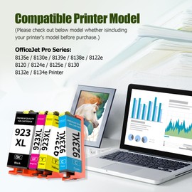 CYMBAINK 4Pack 923XL Ink Cartridge Combo Pac High-Yield - 1000 Black/800 Color Pages | with Chip | Compatible with Home, Office, School Printers | Replacement for OfficeJet 9110 9110b (923XL-4PACK)