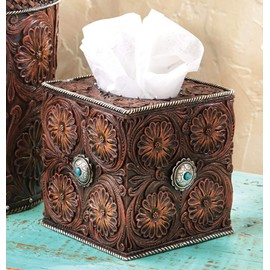 BLACK FOREST DECOR Western Tooled Leather Tissue Box