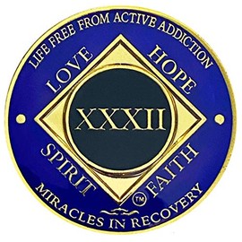 Simply Minimal NA 31-40 Years Medallions, Narcotics Anonymous Coins, Gold Color Plated Recovery Token (32 Year Purple, Black, Gold)