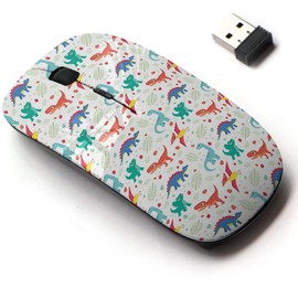CJCBROES 2.4G Wireless Mouse with Cute Pattern Design for All Laptops and Desktops with Nano Receiver - Cute Colorful Baby Dinosaurs on