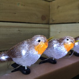 Snowtime 5 Acrylic Robin Lights With Ice White Christmas LEDS with Clip-On