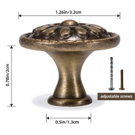 Fecraf 10 Pack Antique Brass Cabinet Knobs, Vintage Retro Drawer Knobs, Solid Round Dresser Knobs for Nightstands Single Hole Cabinet Hardware, Diameter 1.18in