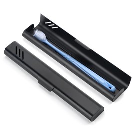 Travel Toothbrush Case, Portable Toothbrush Holder, Durable Aluminum Toothbrush Storage Box, Small Breathable Manual Toothbrush Container for Traveling, School, Camping, Business Trip - Black