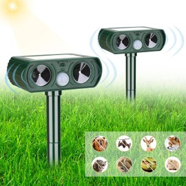 2 Pack Solar Ultrasonic Animal Repellent Outdoor Deer Repellent Devices Cat Repellent Motion Activated Cat, Dog, Deer Deterrent Waterproof for Yard, Farm, Garden
