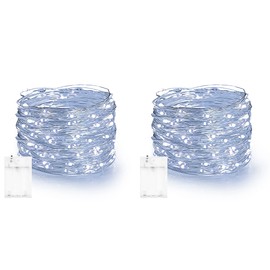 Dazzle Bright Fairy Lights Battery Operated, 2 Pack Total 40FT 120LED Silver Wire Waterproof Battery Operated String Lights, Christmas Decorations for Indoor Outdoor Bedroom Yard Decor, White