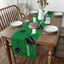 Feelyou Ice Hockey Table Runner 120x13 InchKids Ice Sports Games Indoor Outdoor Party Supply for Boys Teens Puck Hockey Home Kitchen Dining Decor Winter Sports Green Home Decor