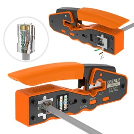 LEENUE RJ45 Crimp Tool, RJ45 Pass Through Crimping Tool for Cat7 Cat6 Cat5 Ethernet Pass Through Connectors, Cutting, Stripping, Crimping All-in-one RJ45 Crimper with 2 Replacement Blades 1 Pack