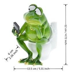Queemie® Funny Frog Sitting on Toilet Figurine, Thinker Froggy Sculpture Statue, Mascot Frogs Animals Resin Crafts Collectible Figurines for Home Office Bathroom Garden Decoration