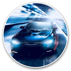 Vinyl Stickers (Set of 2) 20cm - Black Racing Car Chase Tunnell #16501