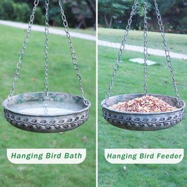 AIHAOKAN Hanging Bird Bath Hanging Bird Feeder - Metal BirdBath Bowl Birdfeeder Tray for Garden Backyard Patio and Deck-Retro Green
