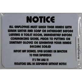 Buildingsigns.com Notice All Employee Must WASH Their Hands with Warm White,5X7)-REF