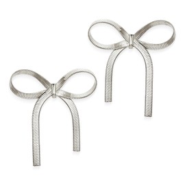 Sonateomber Silver Bow Tassle Dangle Drop Earrings for Women, Trendy Statement Ribbon Bowknot Snake Chain Hypoallergenic Earrings Holiday Prom Fashion Jewelry Gifts