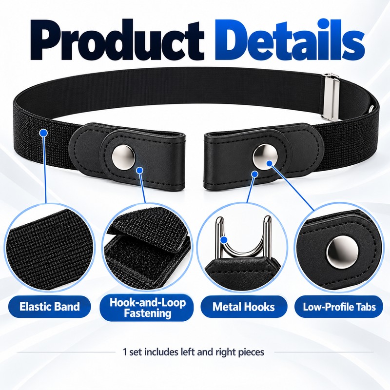 Unisex 3cm Elastic Fabric Belt for Jeans and Pants, Invisible-Style