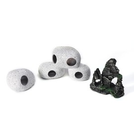 Inodoca Aquarium Hideaway Rocks and Mountain View Aquarium Ornament Set 3 PCS for Small Fishes, Shrimps to Breed, Play and Rest, Safe and Non-Toxic Ceramic and Resin Fish Tank Ornaments