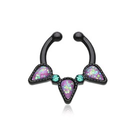 Colorline Opal Sparkle Trident Fake Septum Clip-On Ring (Black/Teal)