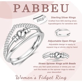 PABBEU Fidget Ring To My Daughter Sterling Silver Anxiety Ring Adjustable Stress Spinner Rings with Beads Hypoallergenic 925 Silver Fidget Rings for Women Daughter Gifts