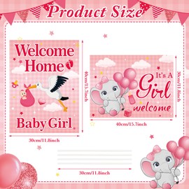 2PCS Welcome Home Baby Girl Yard Sign Decorations, It's a Girl Welcome Home Yard Signs with Stakes Pink Elephant Baby Shower Lawn Sign for Gender Reveal Party Supplies