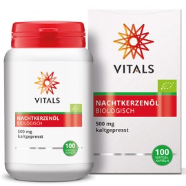 Vitals Evening Primrose Oil Organic – 100 Softgel Capsules, Vegan. 500 mg Cold Pressed Oil from Evening Primrose Seeds with GLA. No Chemicals, from Organic Cultivation.