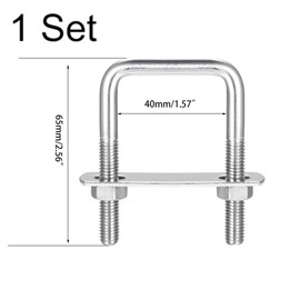 TA-VIGOR M8 Square U-Bolts, 42mm Inner Width 65mm Length 304 Stainless Steel U-Bolts with Nut, Plater for Attaching Piping Conduit Cable Tube Brackets Boat Trailer
