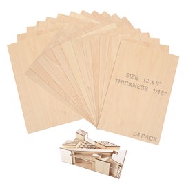 Calvana 24 Pack Balsa Sheets 12x8x1/16in，Unfinished Wood Veneer Planks, Thin Wood Blanks for Crafting Supplies & Materials, Laser Cutting, Engraving, Wood Burning, DIY Crafts for Adults & Children