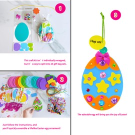 Winlyn 24 Sets Easter Craft Kits DIY Easter Egg Ornaments Decorations Assorted Easter Egg Foam Stickers Easter Arts and Crafts for Kids Spring Easter Home Classroom Activities Party Favors Art Project